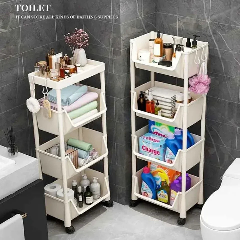 Narrow Slit Trolley Bookshelf - Corner Organizer for Bathroom Living Room