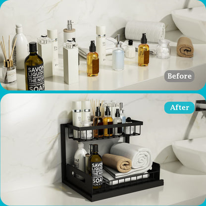 Under Sink Organizer - 2 Tier Slide Out Storage Solution