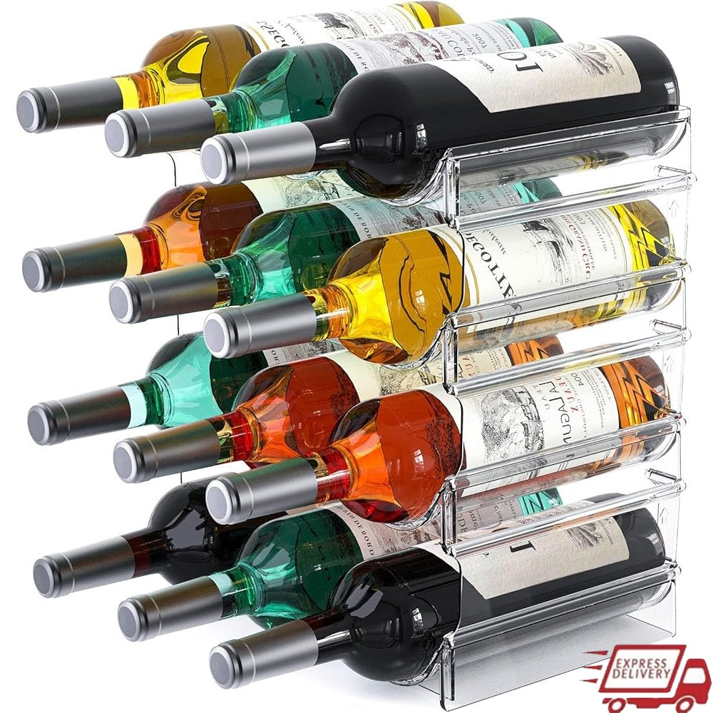 Plastic Bottle Organizer - Stackable 12-Bottle Wine Rack
