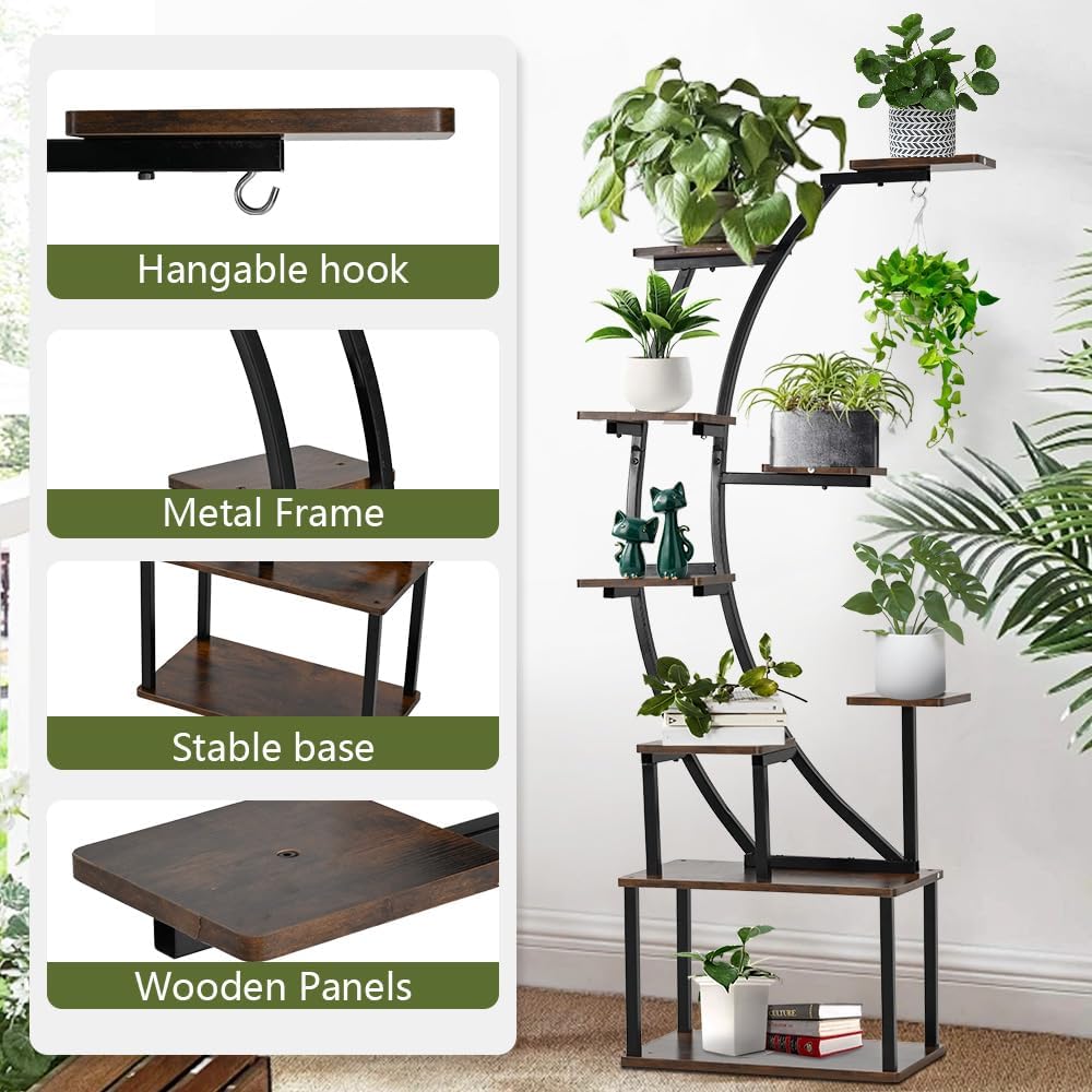 Black Plant Stand with Grow Light - 9 Tier Metal Shelf
