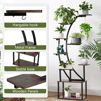 Black Plant Stand with Grow Light - 9 Tier Metal Shelf