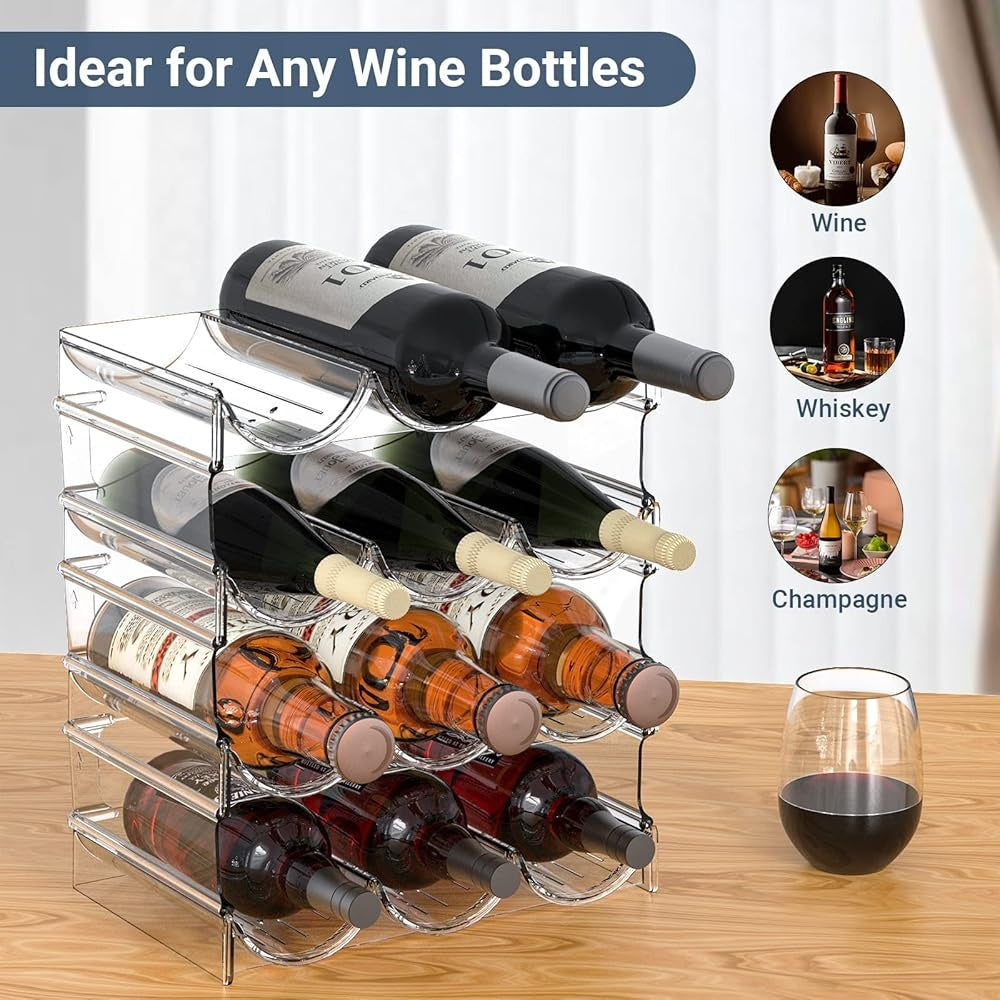 Plastic Bottle Organizer - Stackable 12-Bottle Wine Rack