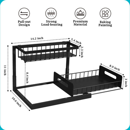 Under Sink Organizer - 2 Tier Slide Out Storage Solution