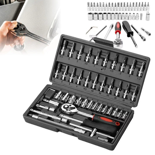 46PCS Socket Set - High Torque Metric Wrench & Ratchet Kit