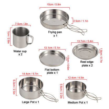 Stainless Steel Camping Cookware: 8pcs Mess Kit for Outdoors