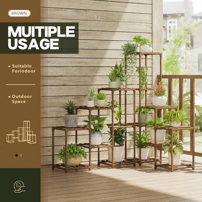 Carbonized Wood Plant Stand Indoor Outdoor Space-Saving Design