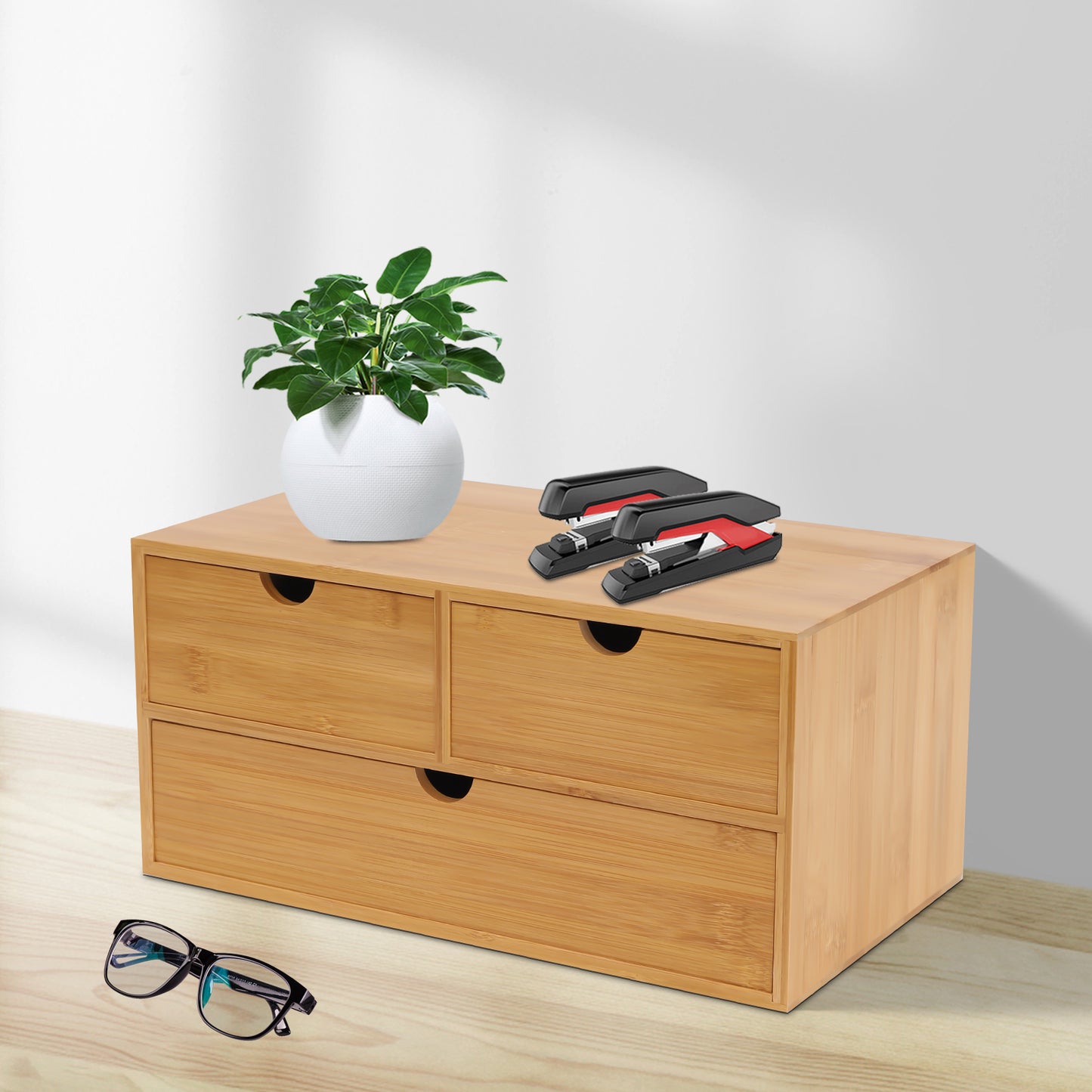 Bamboo Desk Organizer with Drawers - No Assembly Needed