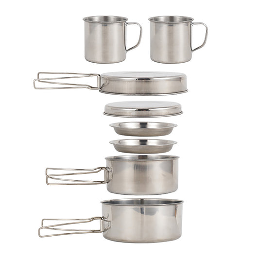 Stainless Steel Camping Cookware: 8pcs Mess Kit for Outdoors