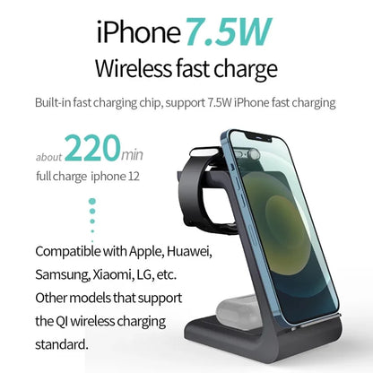 3-in-1 Wireless Charging Stand for iPhone, AirPods, Samsung