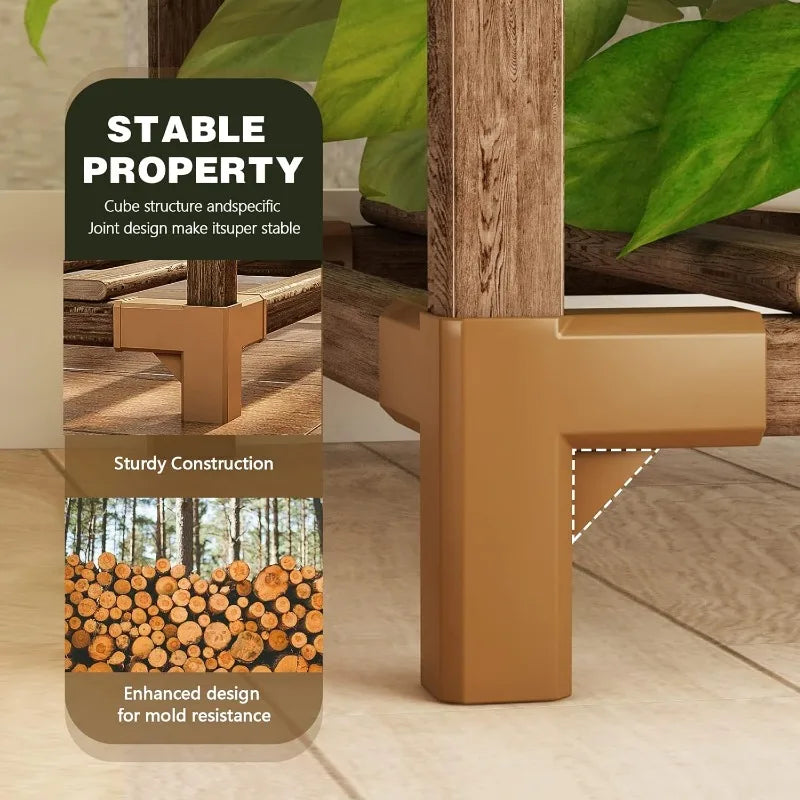 Carbonized Wood Plant Stand Indoor Outdoor Space-Saving Design