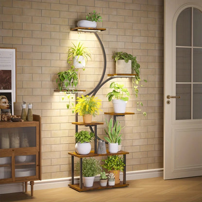 7-Tier Metal Plant Stand with Grow Light - Indoor Garden