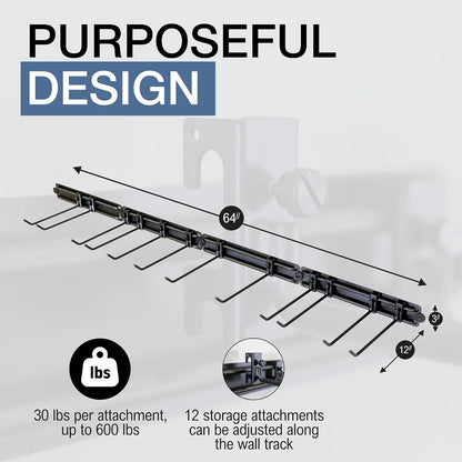 Garage Tool Organizer Wall Mount - Heavy Duty 64" Rack