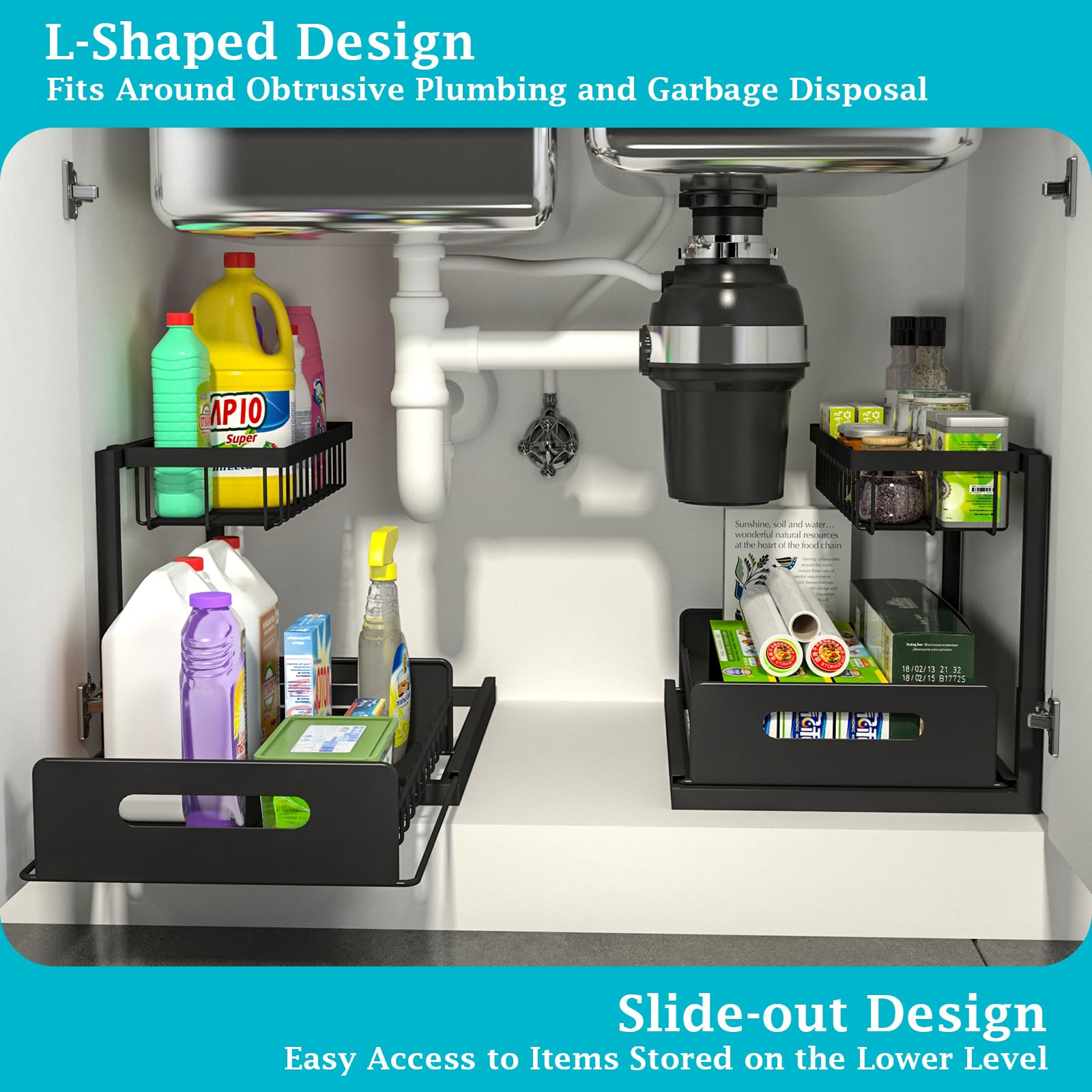 Under Sink Organizer - 2 Tier Slide Out Storage Solution