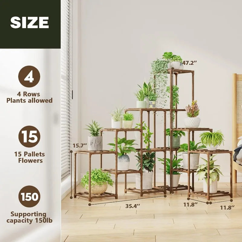 Carbonized Wood Plant Stand Indoor Outdoor Space-Saving Design