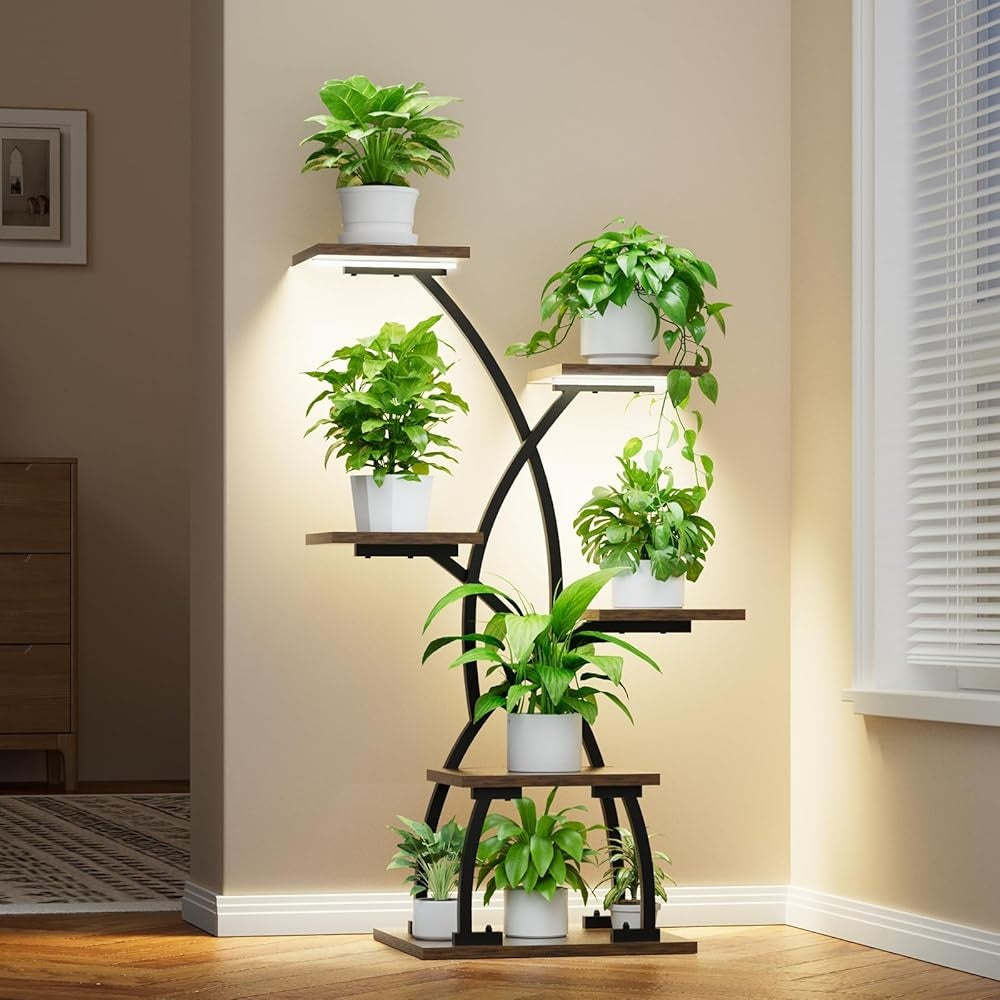 Indoor Plant Stand with Grow Lights - 6 Tier Metal Shelf