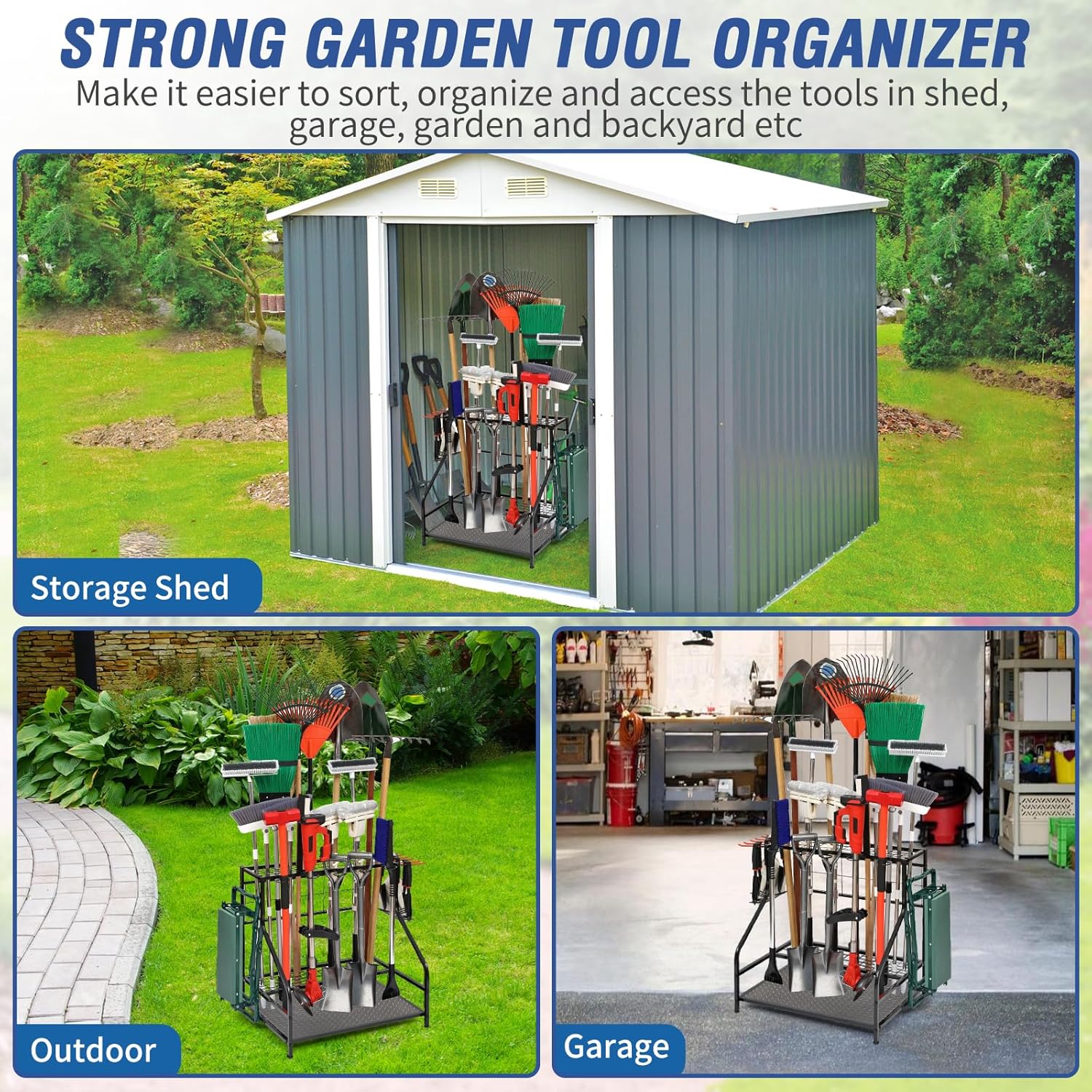 Garden Tool Organizer Rack - Holds 58 Tools, Rust Resistant
