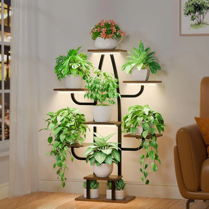 Plant Stand Indoor 8-Tier with Grow Light - Metal Corner Shelf