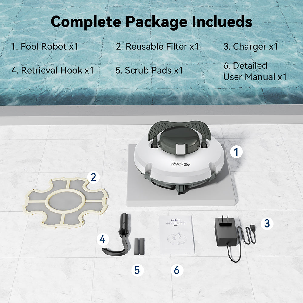 Redkey S100 Cordless Pool Cleaner - 130 Min Runtime, Self-Parking
