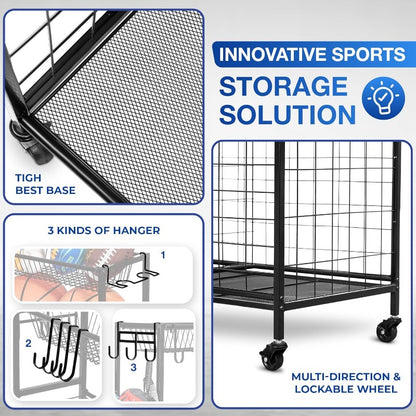 Sports Equipment Organizer - Steel Ball Storage Cart