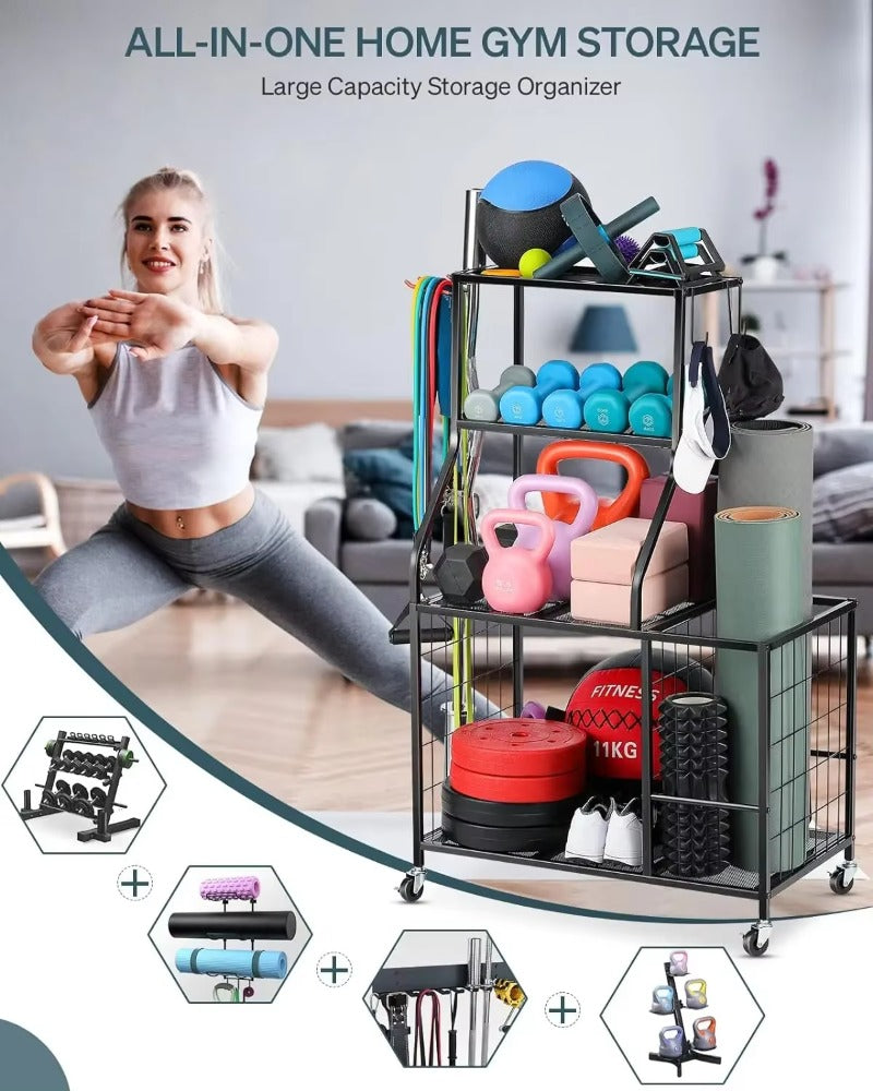 Yoga Mat & Dumbbell Storage Rack - All-in-One Gym Organizer