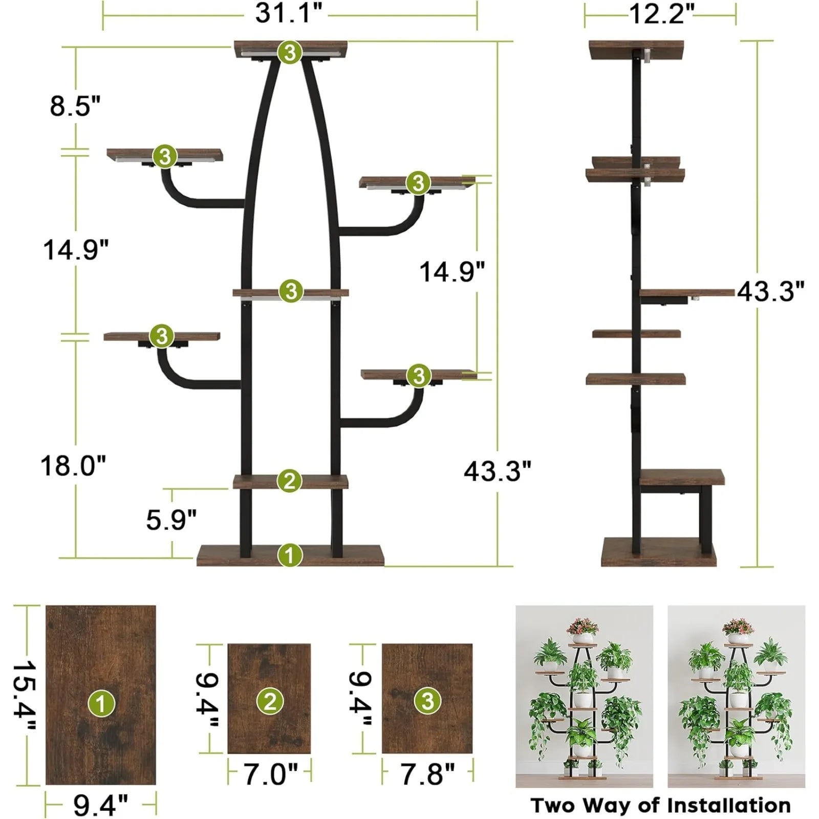 Plant Stand Indoor 8-Tier with Grow Light - Metal Corner Shelf