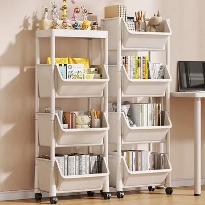Narrow Slit Trolley Bookshelf - Corner Organizer for Bathroom Living Room