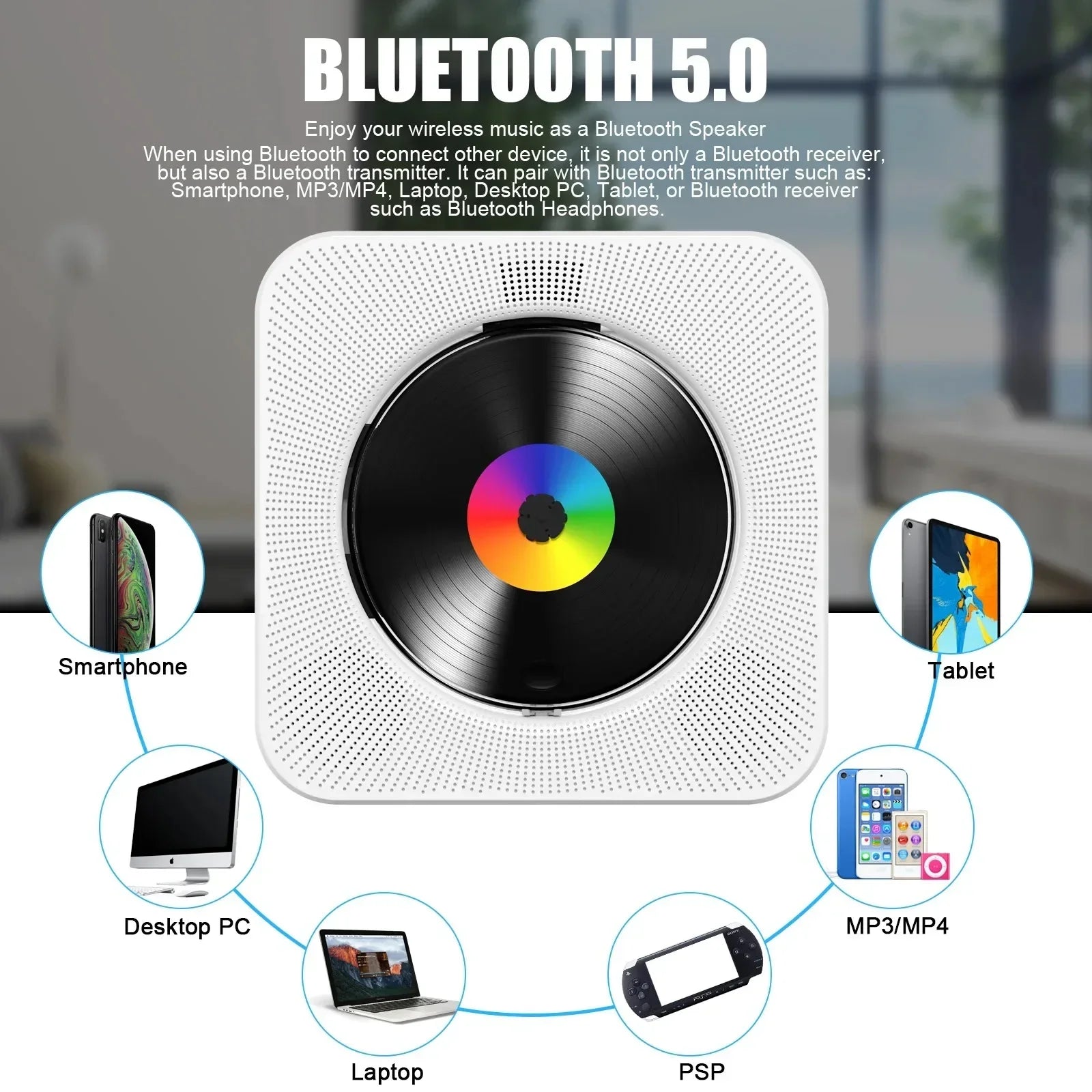 Portable CD Player Bluetooth 5.0 Stereo with FM & Remote