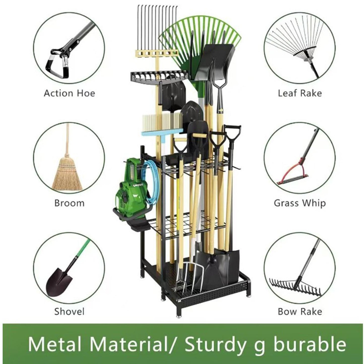Garden Tool Organizer Rack - Space-Saving Carbon Steel Holder