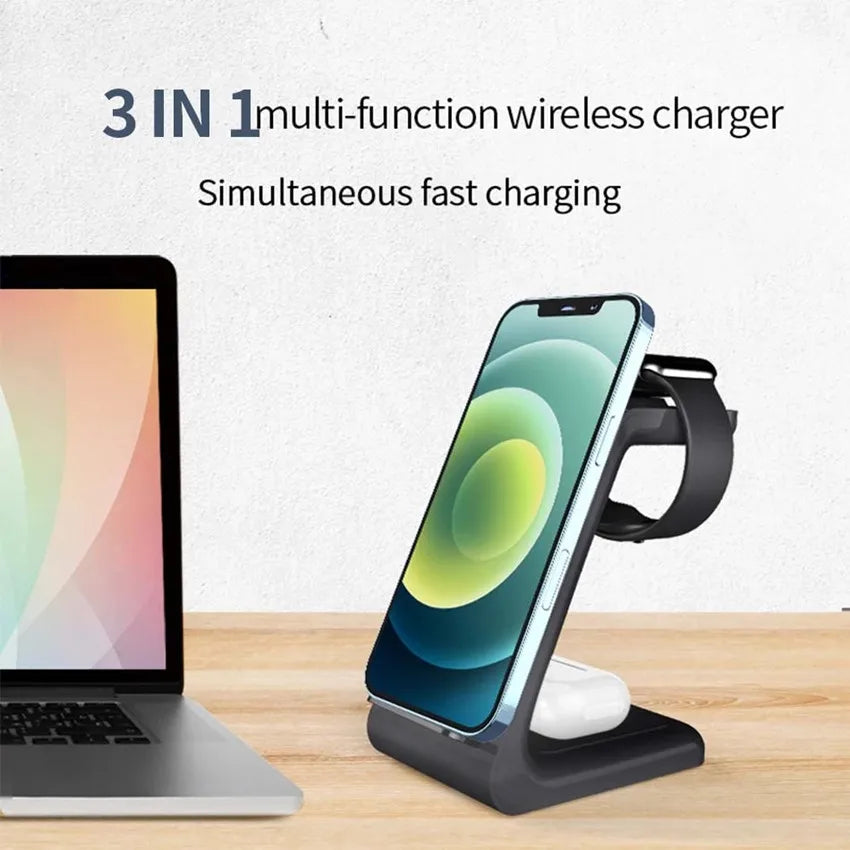 3-in-1 Wireless Charging Stand for iPhone, AirPods, Samsung