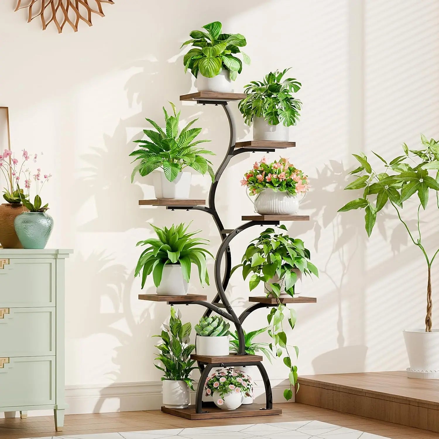 Indoor Plant Stand 8-Tier with Grow Light, 49-Inch Tall