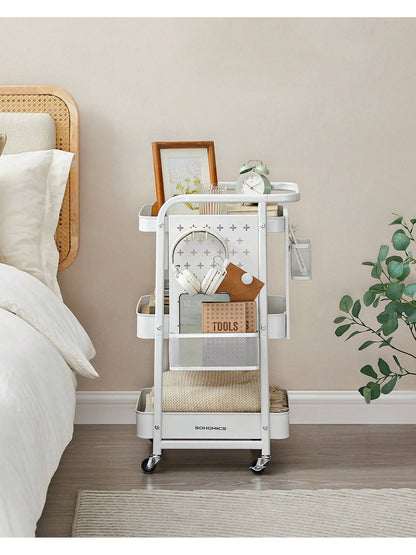 Storage Cart with Pegboards & Hooks - SONGMICS 3-Tier Rolling