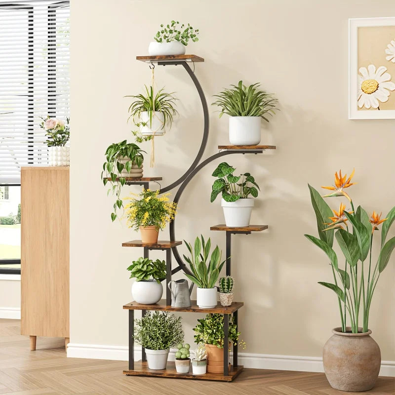 7-Tier Metal Plant Stand with Grow Light - Indoor Garden