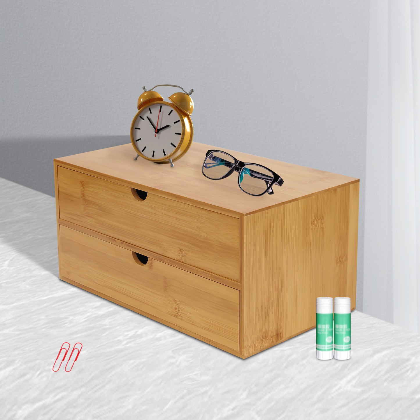 Bamboo Desk Organizer with Drawers - No Assembly Needed