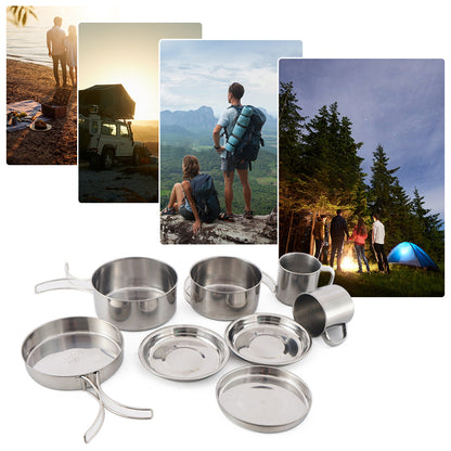 Stainless Steel Camping Cookware: 8pcs Mess Kit for Outdoors