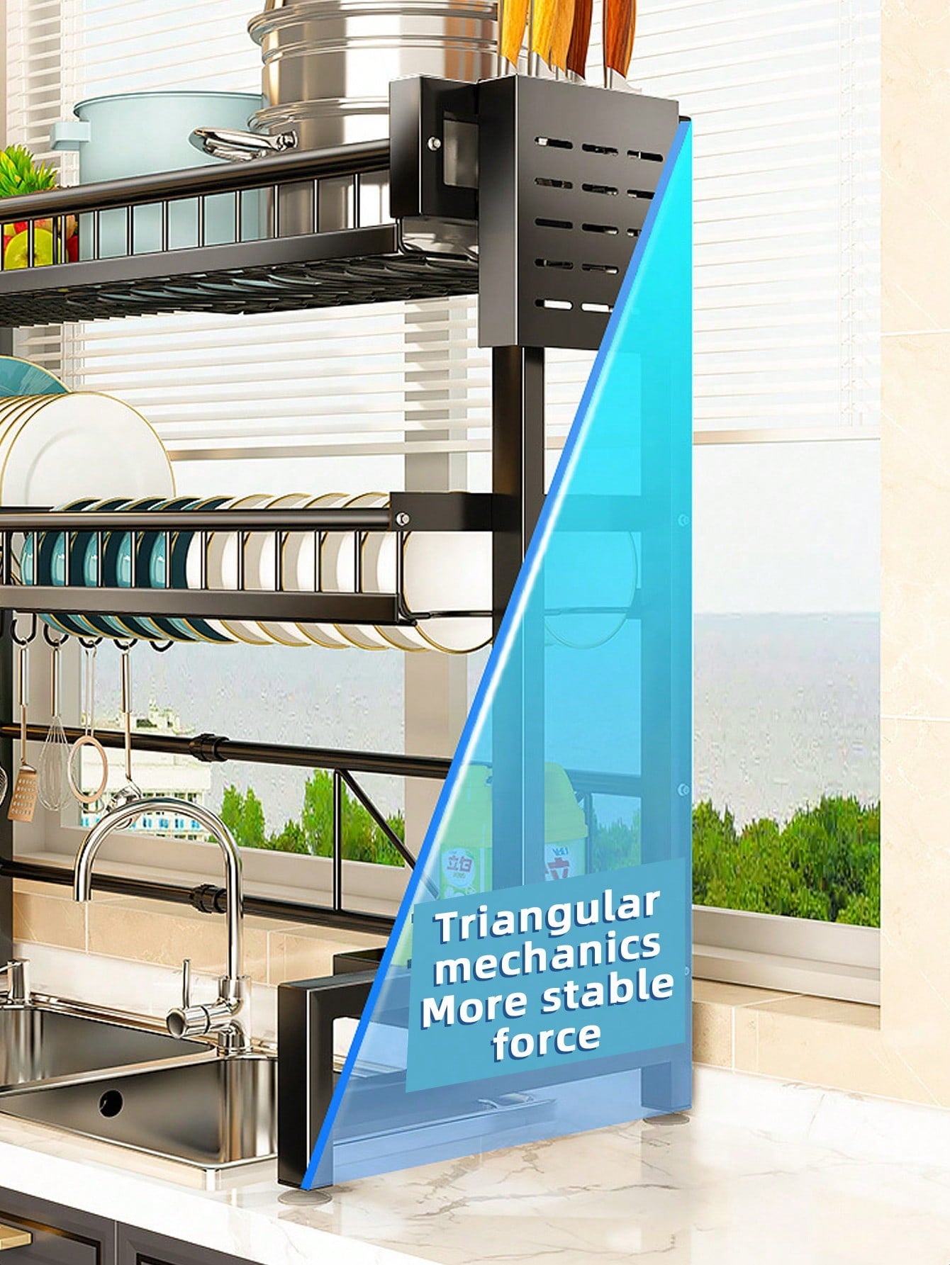 Expandable 2-Tier Stainless Steel Dish Rack with Cutlery Holder