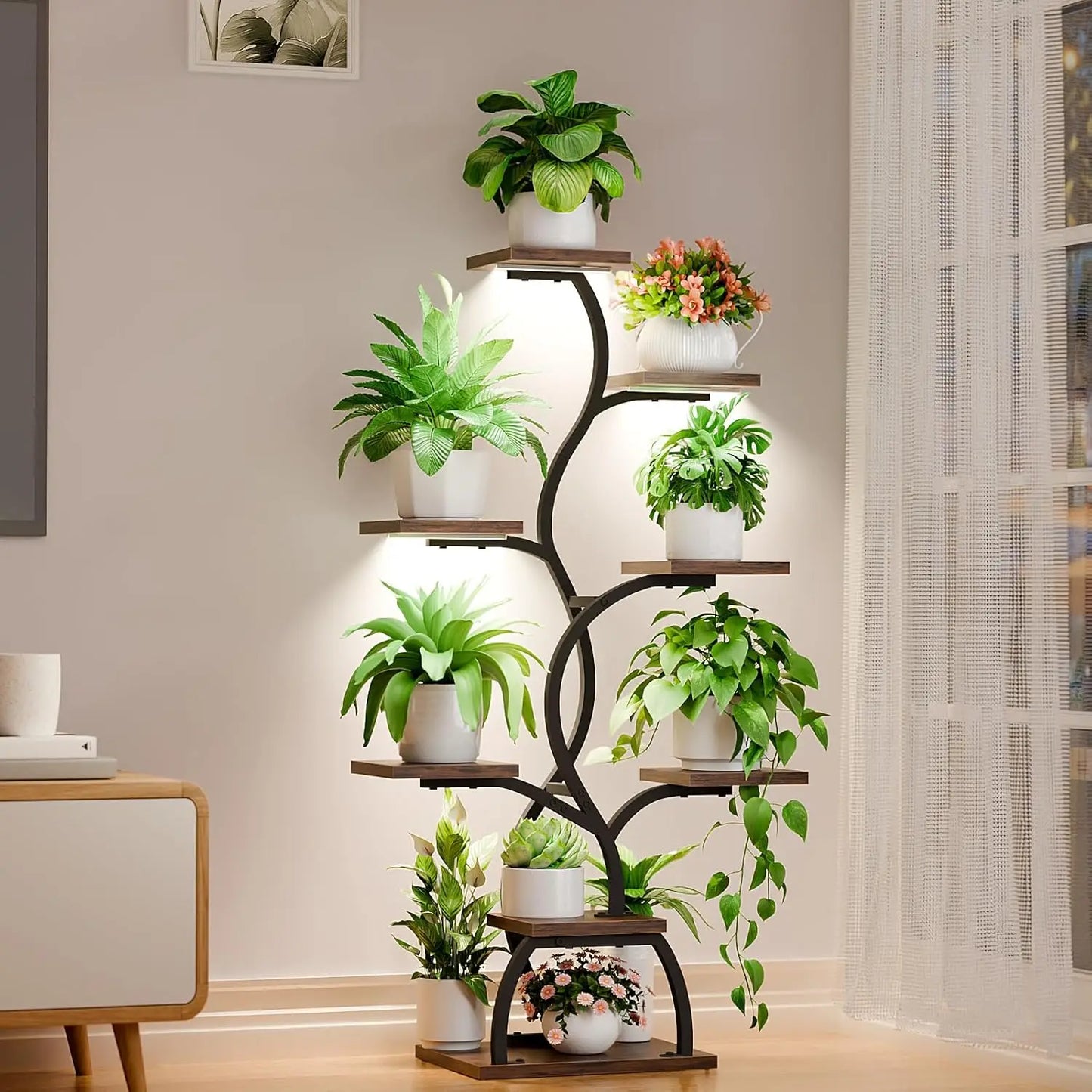 Indoor Plant Stand 8-Tier with Grow Light, 49-Inch Tall