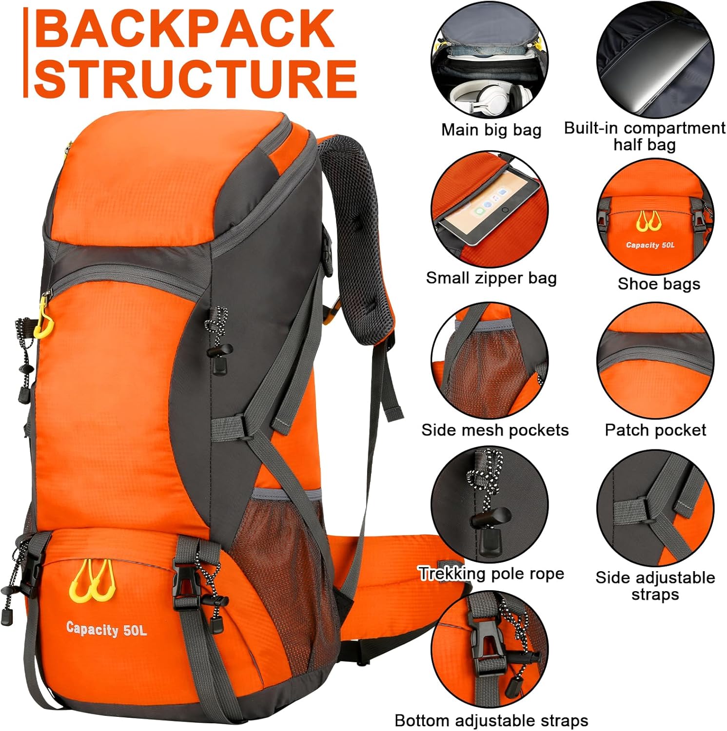 Lightweight 50L Hiking Backpack - Waterproof & Ergonomic Design