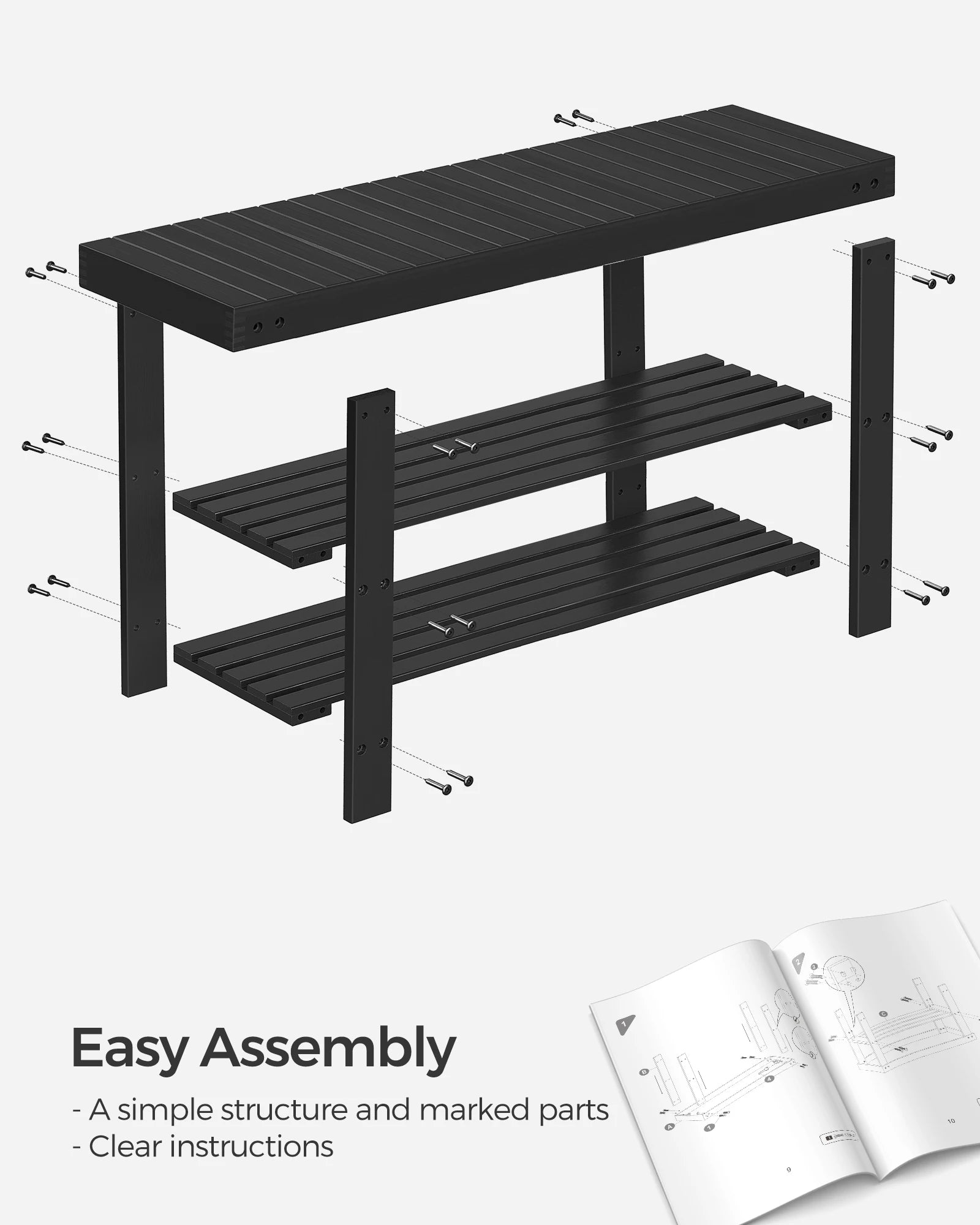 Bamboo Shoe Rack Bench - 3-Tier Organizer, Holds 286 lb