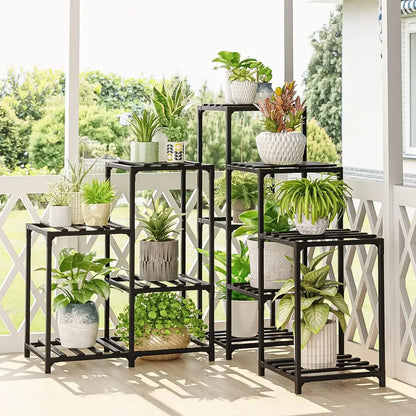 Carbonized Wood Plant Stand Indoor Outdoor Space-Saving Design