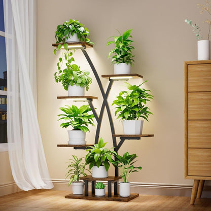 Indoor Plant Stand with Lights - 7 Tier Metal Shelf, Corner Use