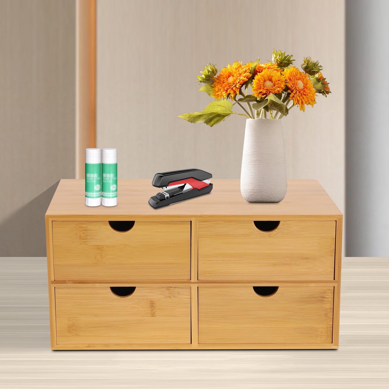 Bamboo Desk Organizer with Drawers - No Assembly Needed