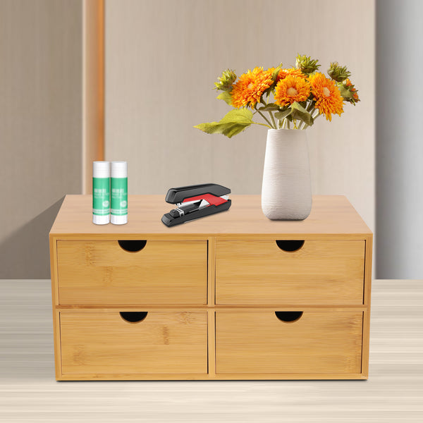 Bamboo Desk Organizer with Drawers - No Assembly Needed