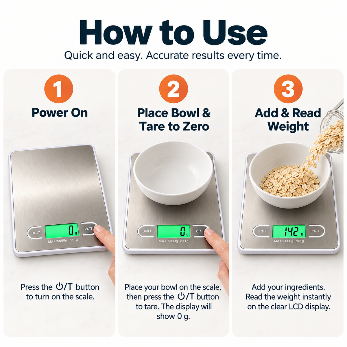 Kitchen Digital Food Scale for Cooking & Baking — Grams, Oz & Lbs, Tare Function