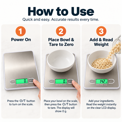 Kitchen Digital Food Scale for Cooking & Baking — Grams, Oz & Lbs, Tare Function