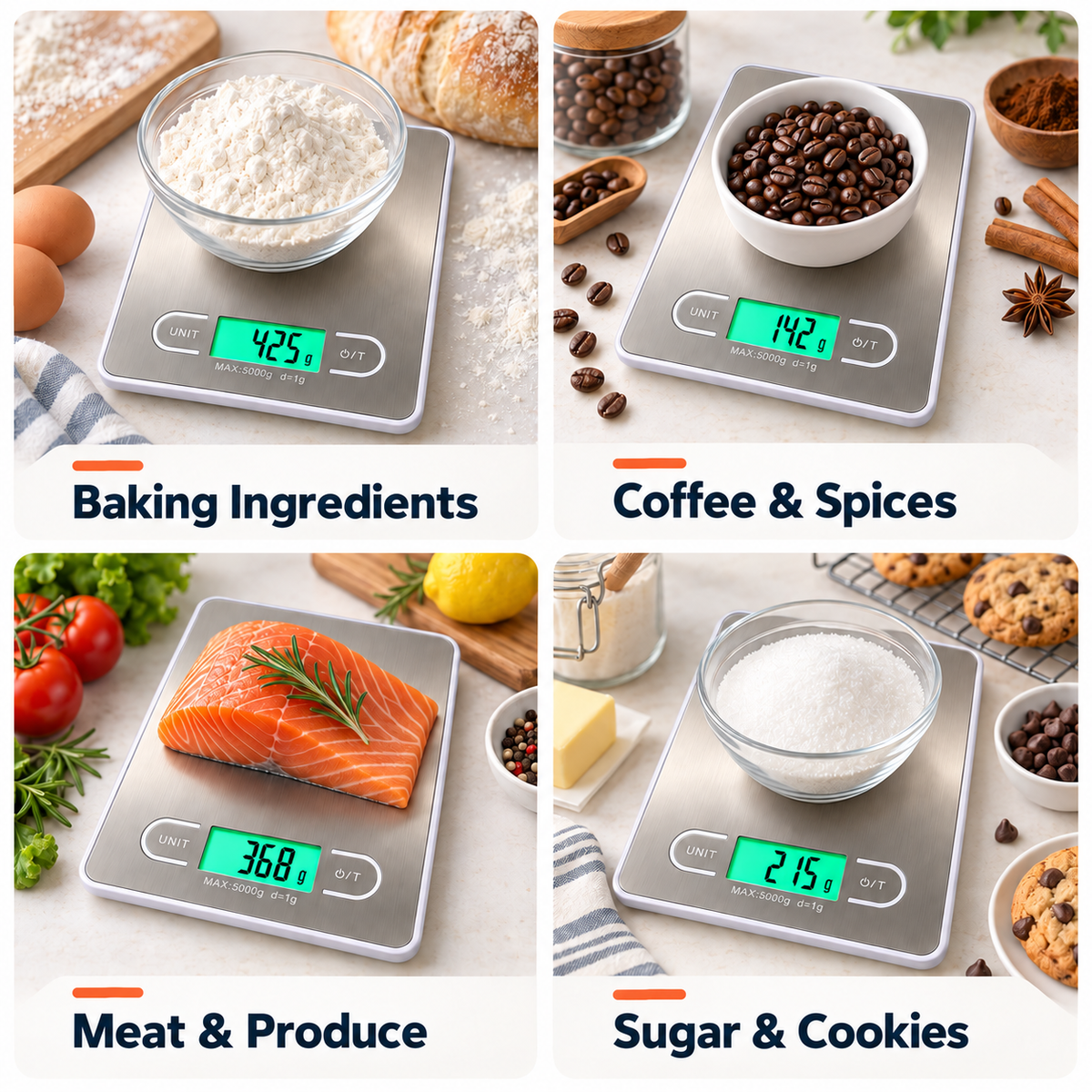Kitchen Digital Food Scale for Cooking & Baking — Grams, Oz & Lbs, Tare Function