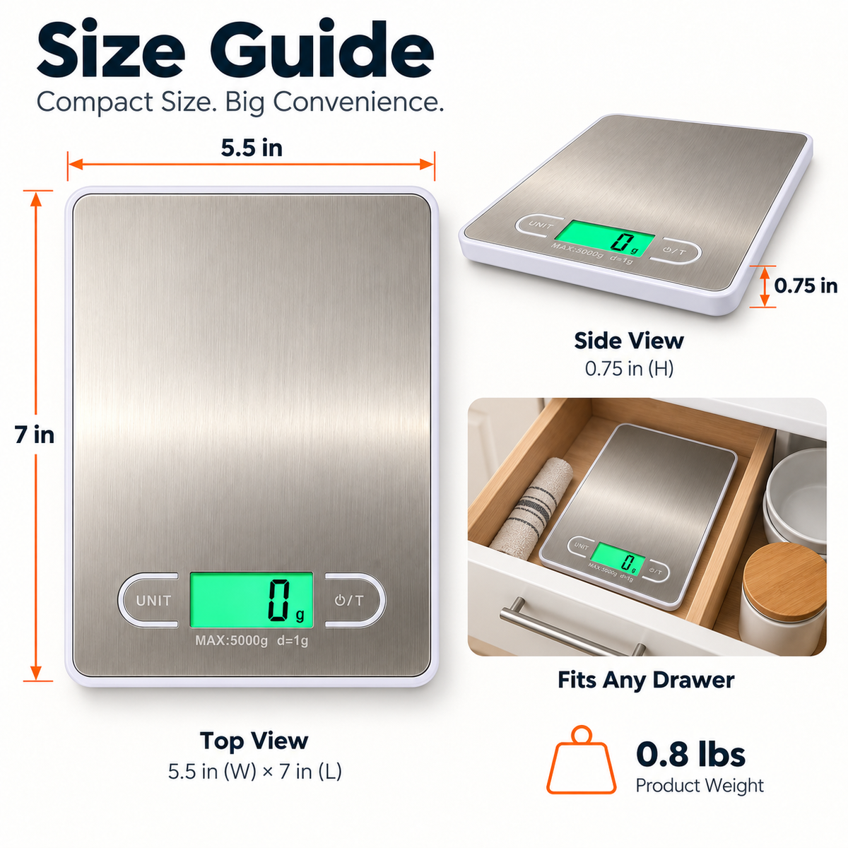 Kitchen Digital Food Scale for Cooking & Baking — Grams, Oz & Lbs, Tare Function
