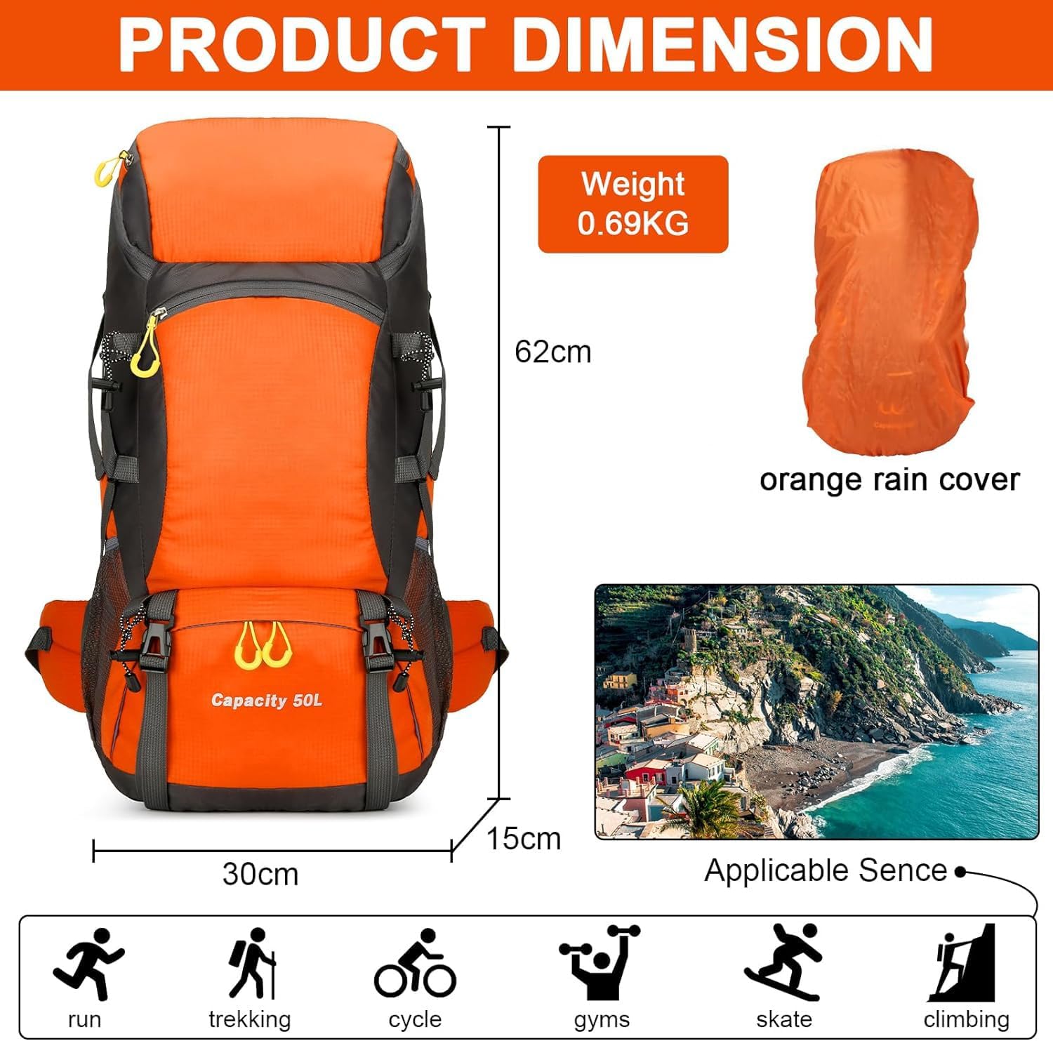 Lightweight 50L Hiking Backpack - Waterproof & Ergonomic Design
