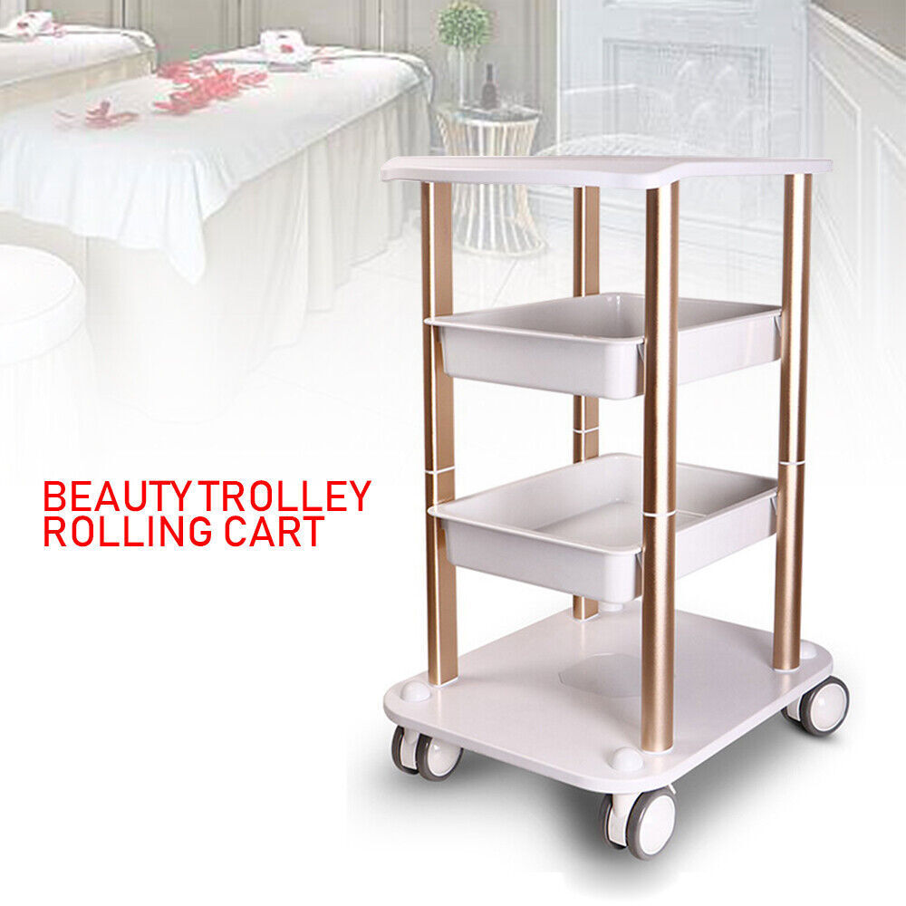 Beauty Trolley Cart 360° Mobile Salon Spa Storage Tray