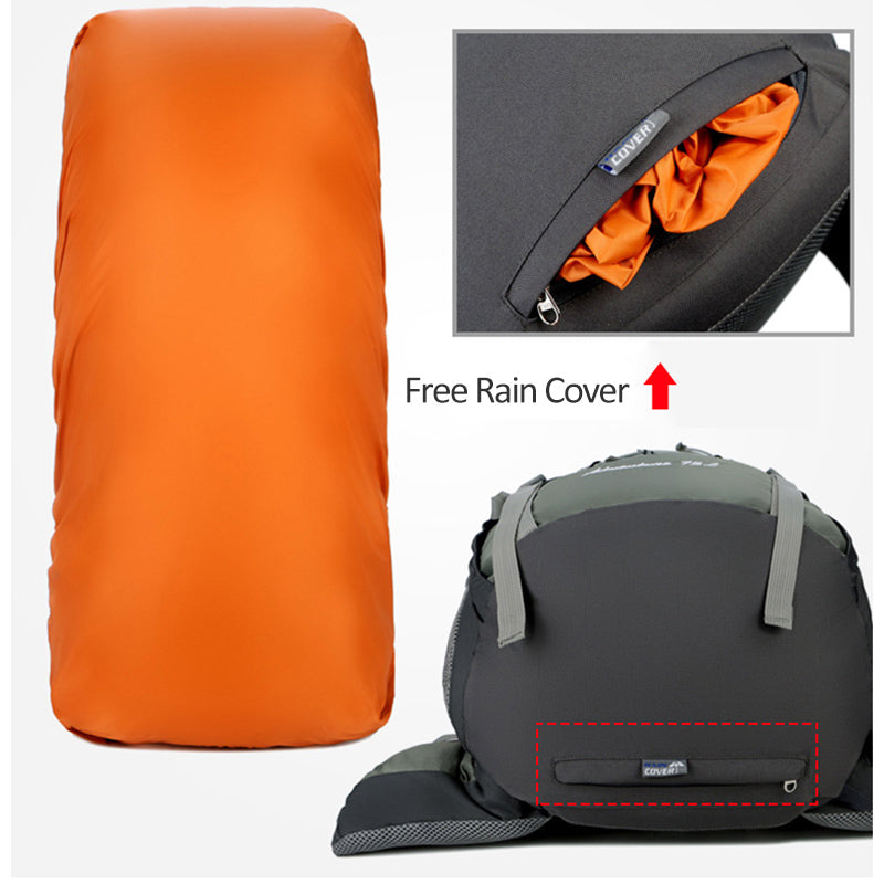 75L Camping Backpack with Rain Cover & Hydration Outlet
