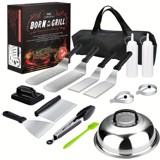 Stainless Steel Grill Tool Set - 15-Piece BBQ Kit for Camping
